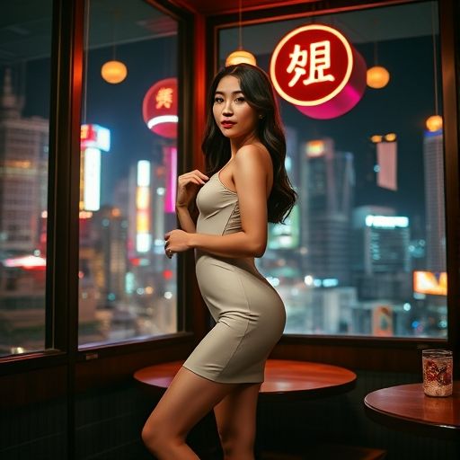 夜晚茶肆与城市灯光交相辉映