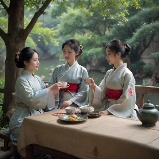 朋友们围桌品茶的欢乐时光