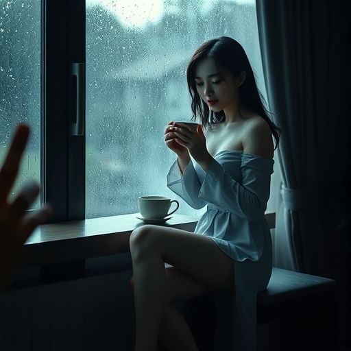 雨天品茶意境