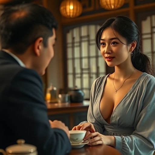顾客在广州品茶工作室与茶艺师的友好交流