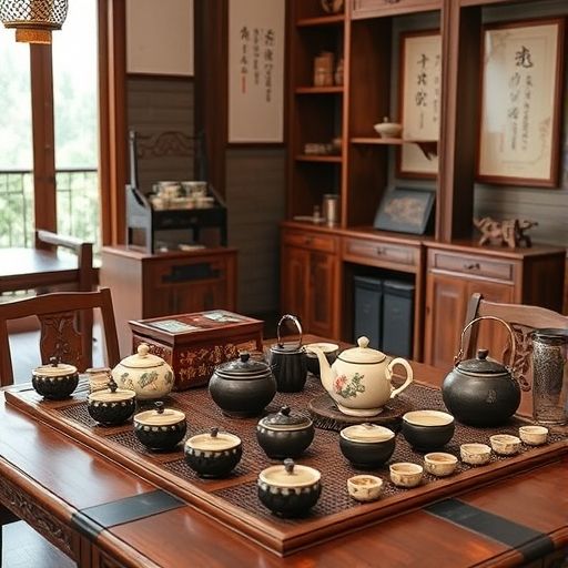 天河茶肆中的茶具展示