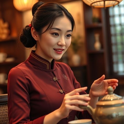 茶艺师与茶客互动温馨画面