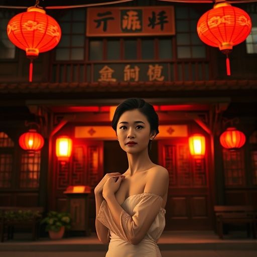 老街茶楼夜晚温暖灯光
