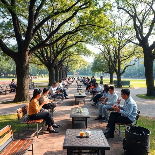 深圳公园喝茶场景