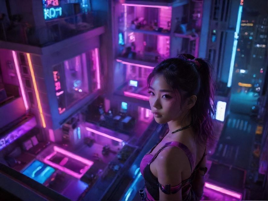 霓虹闪烁的都市夜景，充满神秘感