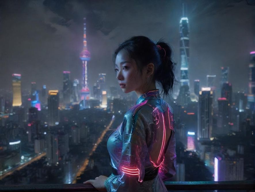广州珠江夜景，高楼林立，霓虹灯光璀璨，展现都市的活力与神秘。