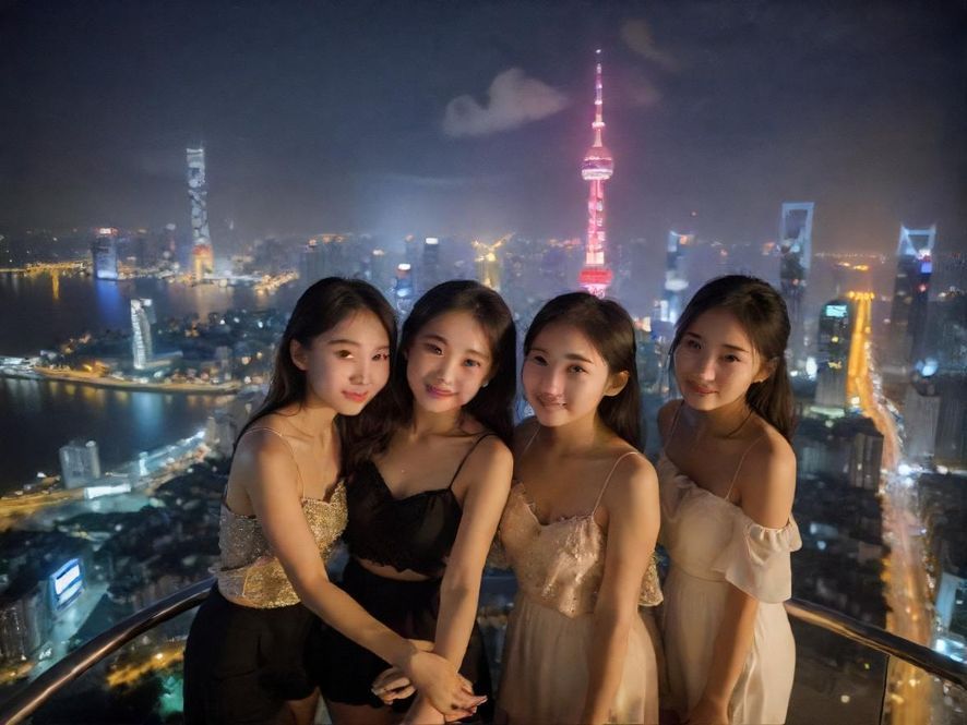 上海闵行夜生活城市夜景俯瞰图