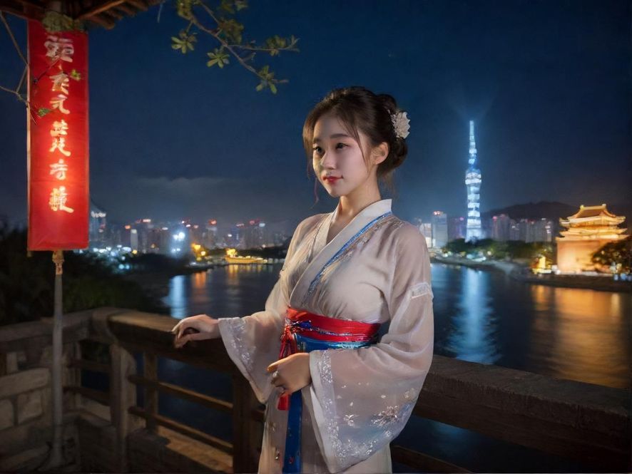 城市夜景中的霓虹灯