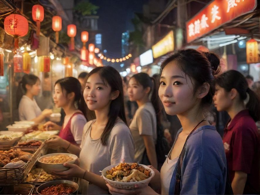 广州夜市小吃摊，展现本地生活趣味