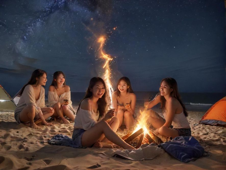 9598场户外露营星空篝火氛围