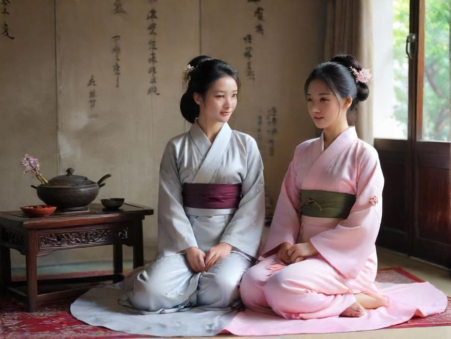 一位湖南熟女在温馨茶室中优雅地坐着，柔和的光线烘托出她知性的魅力。