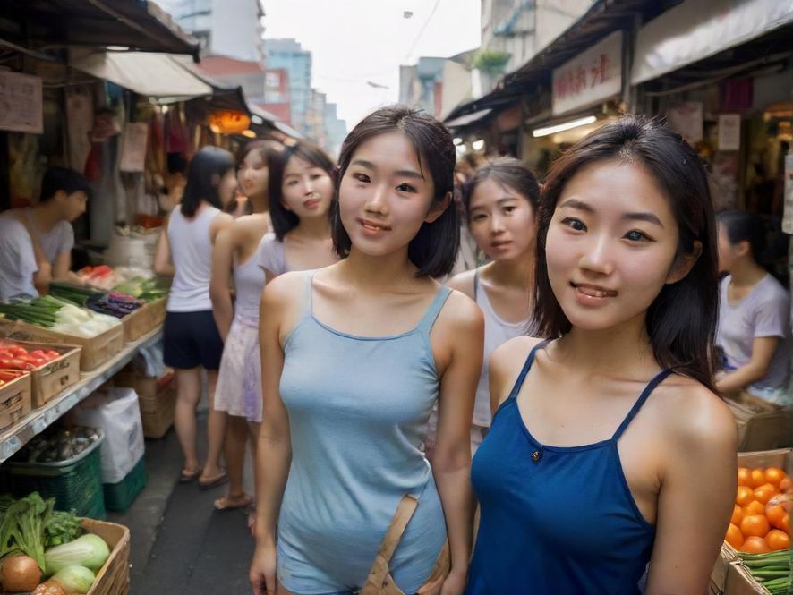 一群年轻人逛街市