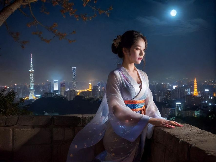 手机屏幕上显示着信息流，背景是抽象的城市夜景