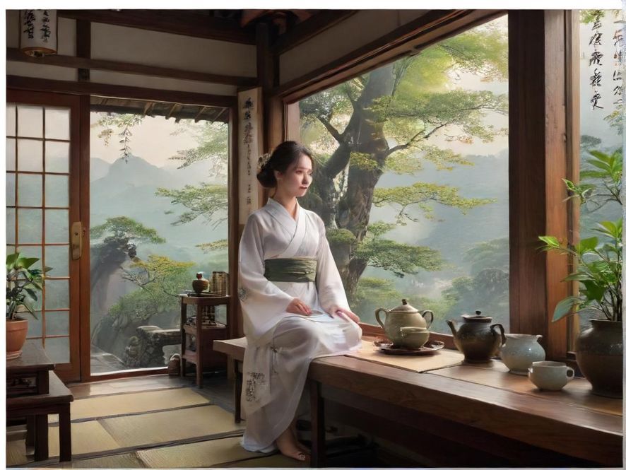 广州高端茶女与客人品茶互动场景