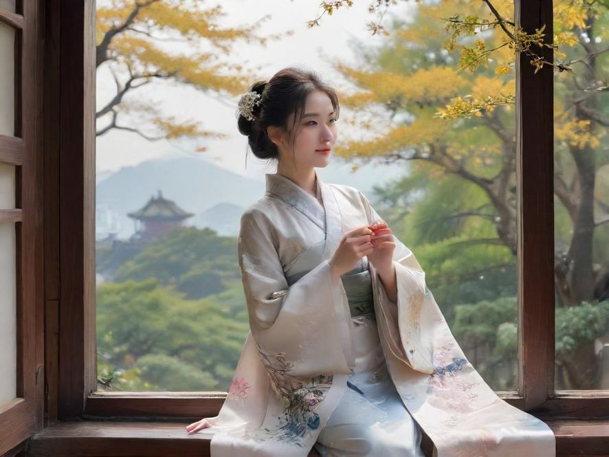 一位面带微笑的服务人员，眼神亲切，背景是精致的茶具和优雅的茶室环境。