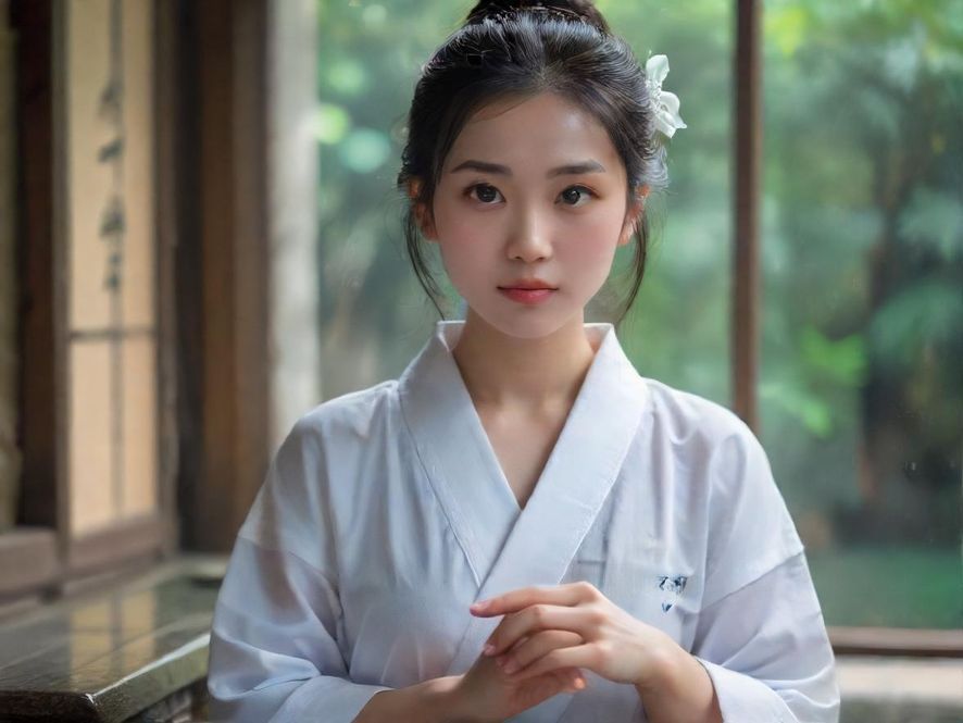 一位女士在现代水疗中心享受宁静的水疗，灯光柔和，环境舒适。