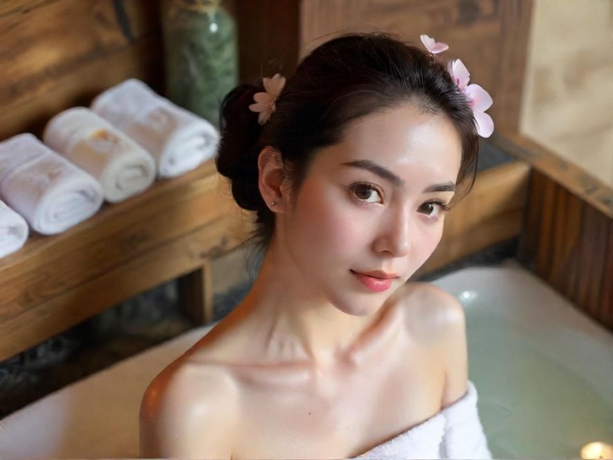 一位女性在豪华SPA会所中享受着舒适的按摩，柔和的灯光营造出宁静放松的氛围。